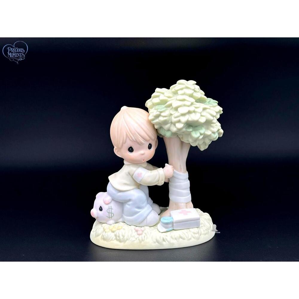🌳 Precious Moments Boy with Piggy Bank Caring for Tree Figurine